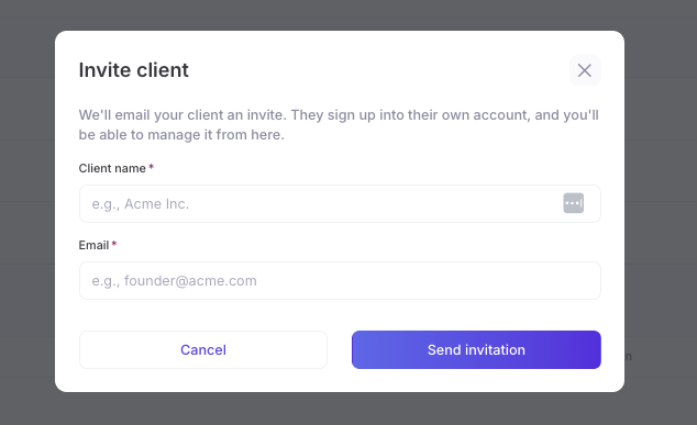 Invite a client in one click