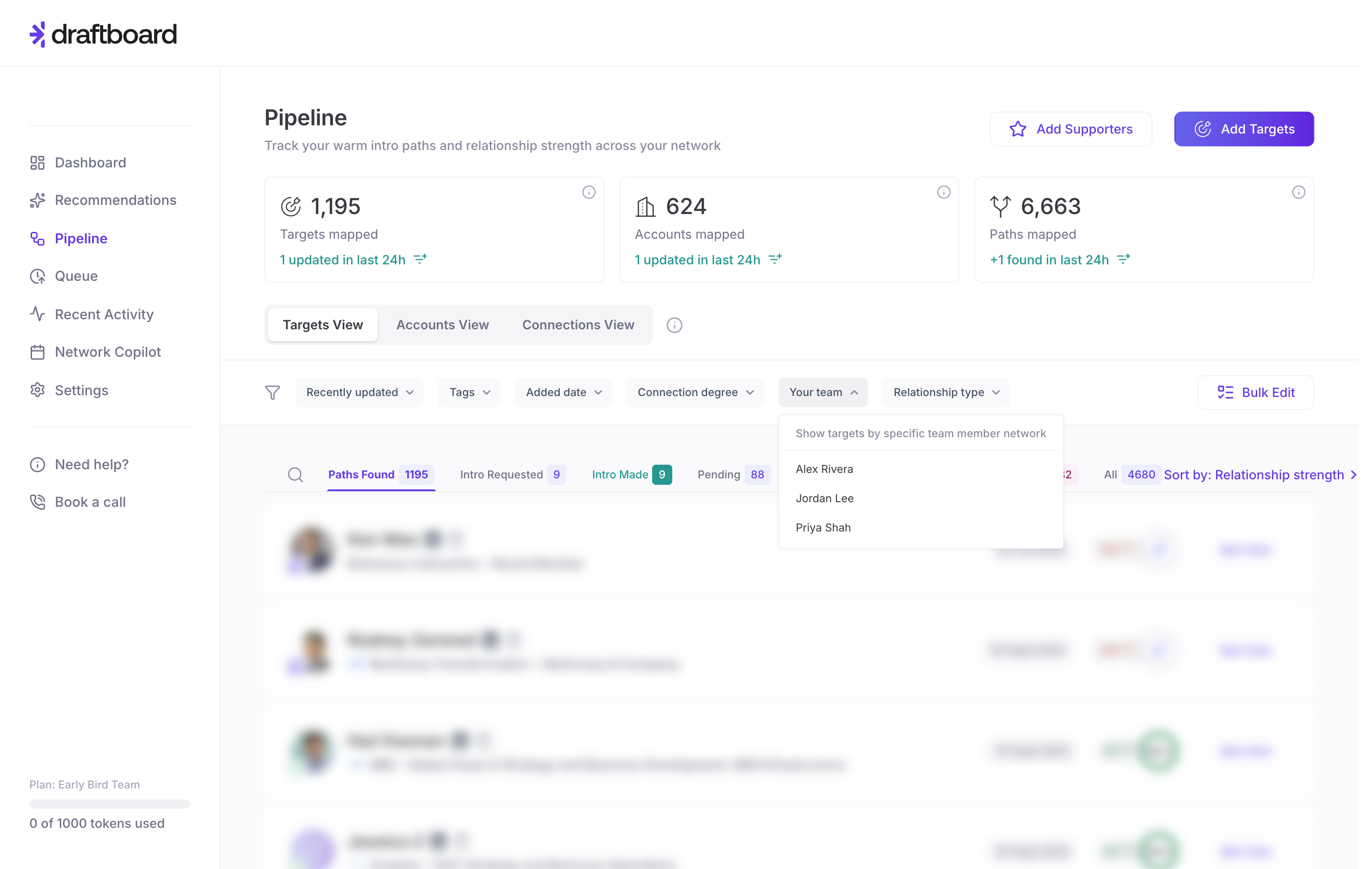 Filter a client's pipeline by teammate to see who can make the warmest intro